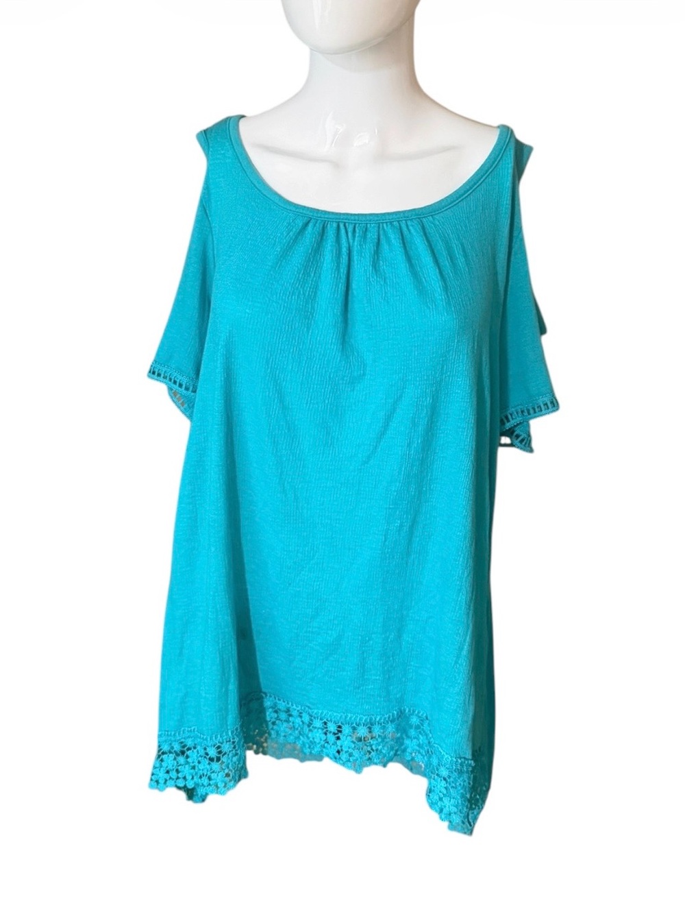 French Laundry Turquoise Cold-Shoulder Scoop Neck Tunic